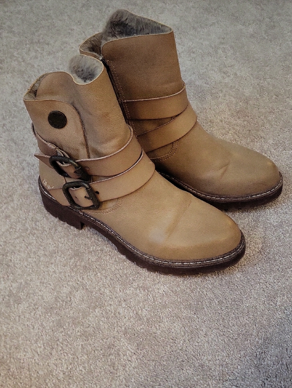 Women’s Tan Buckle Strap Ankle Boots